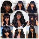 Human Hair Wigs with Bangs for Black Women 150% Density Brazilian Body Wave None Lace Front Wigs with Bangs Glueless Machine Made Wigs with Bangs Natural Black YISEA Store