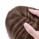 Hairro 16 Inch Silk Base Clip in Human Hair Topper for Women Highlight Medium Brown to Dark Blonde Crown Top Clip on Toupee Extensions with 4 Clips Filler Hairpiece for Thinning Hair