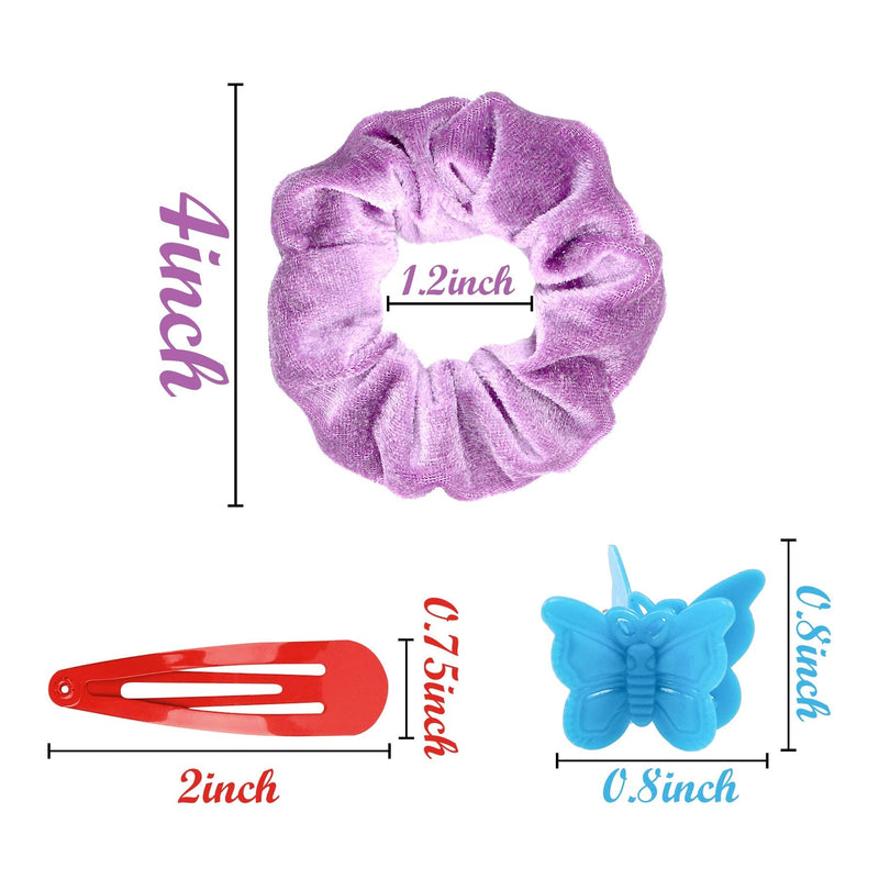 R HORSE 150 Pcs Velvet Hair Scrunchies Hair Snap Clips Set 20Pcs Velvet Hair Scrunchies 80Pcs Candy Color Snap Clips 50Pcs Mini Butterfly Claw Clips 90s Hair Barrettes Hair Accessories for Women Lady R HORSE