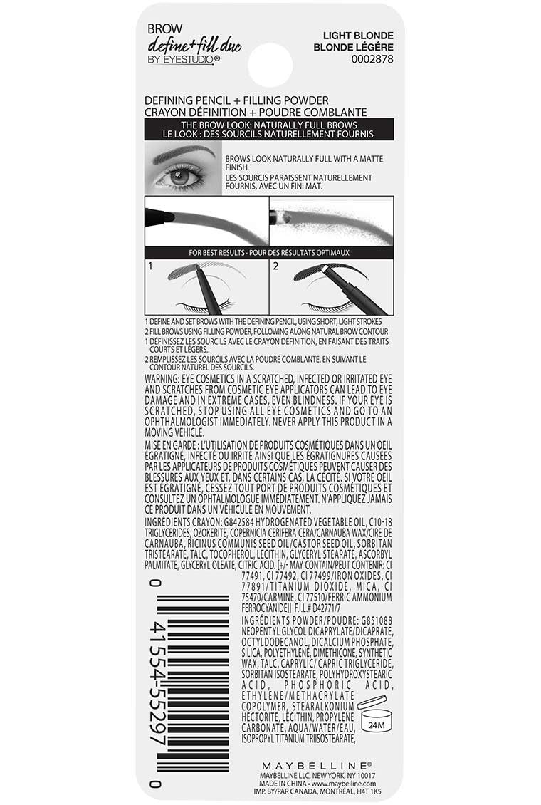 Maybelline New York Brow Define Plus Fill Duo Makeup, Light Blonde, 0.021 Ounce Maybelline New York