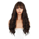 ENTRANCED STYLES Dark Brown Wig with Bangs, Long Wavy Wigs for Women Blonde Highlights Wig Natural Looking Heat Resistant Synthetic Wigs Daily Party Use ENTRANCED STYLES