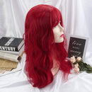 aiyaya Long Wavy Dark Red Wig Bangs - Natural Synthetic Hair Lolita Wigs with Wig Cap For Cosplay and Daily Wear (Dark Red) aiyaya