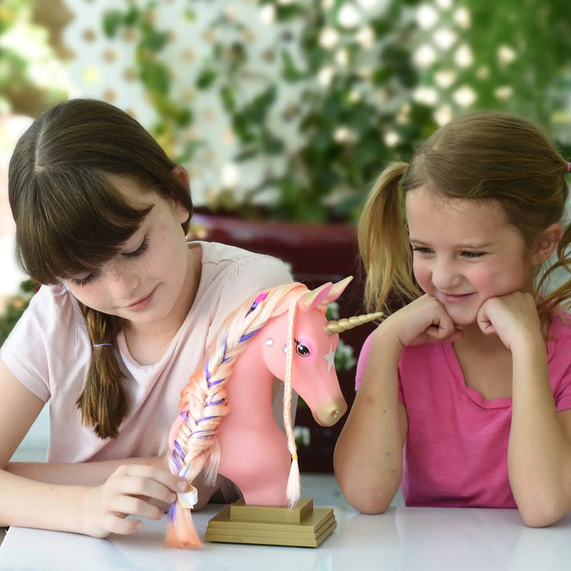 Breyer Horses Mane Beauty Unicorn Styling Head | Stardust | Pink Extra-Long Silky No Tangle Mane | 10" x 4.25" x 4.25" | Styling Book, Brush, Hair Coils, Clips, Elastics | Unicorn Toy | Model
