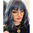 Relena Short Wavy Wig with Bangs Mixed Blue Curly Wavy Bob Wigs for Women 14 inch Shoulder Length Synthetic Blue Wig Women's Colorful Cosplay Party Wig Heat Resistant Fiber Hair Relena