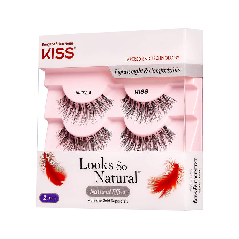 KISS Looks So Natural False Eyelashes Double Pack, Lightweight & Comfortable, Natural-Looking, Tapered End Technology, Reusable, Cruelty-Free, Contact Lens Friendly, Style Sultry, 2 Pairs KISS