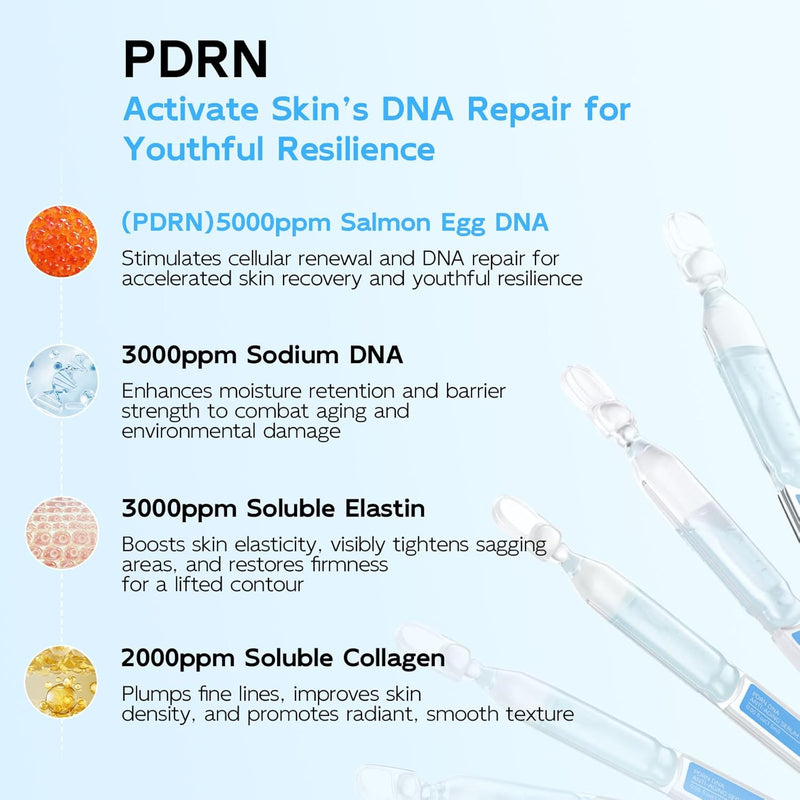 Salmon DNA PDRN Anti-Aging Serum, 5000ppm Salmon Egg DNA Ampoule, 2000ppm Collagen, Glutathione, Niacinamide & 6 Hyaluronic Acids, Korean Skincare for Wrinkles & Radiance,0.05 fl.oz x 30e Infinity Warehouse