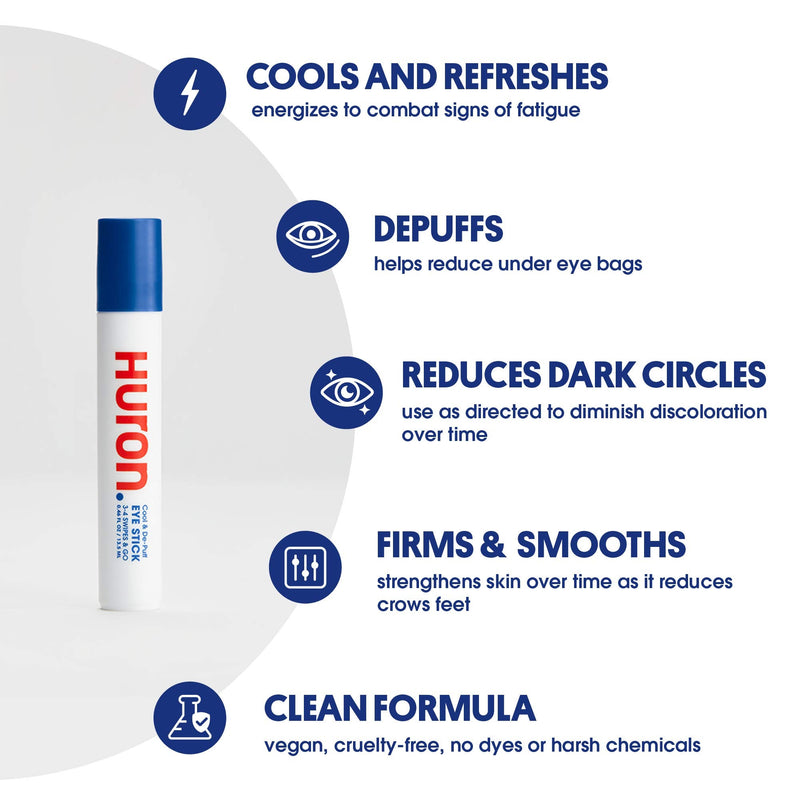 Huron - Men's Cool & De-puff Eye Stick- Refreshing serum with cooling rollerball applicator targets puffiness and dark circles. Soothes, hydrates and smoothes lines. 100% vegan, cruelty-free. 13.5ml. HURON