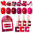 Double Rhythm 6 Pcs 15 ML Gel Polish Set Same Color Same Bottle Soak Off Gel Polish Kit Nail Art Manicure Salon DIY at Home for Women (Jelly Burgundy Red Glitter Silver -T6-56) Infinity Warehouse