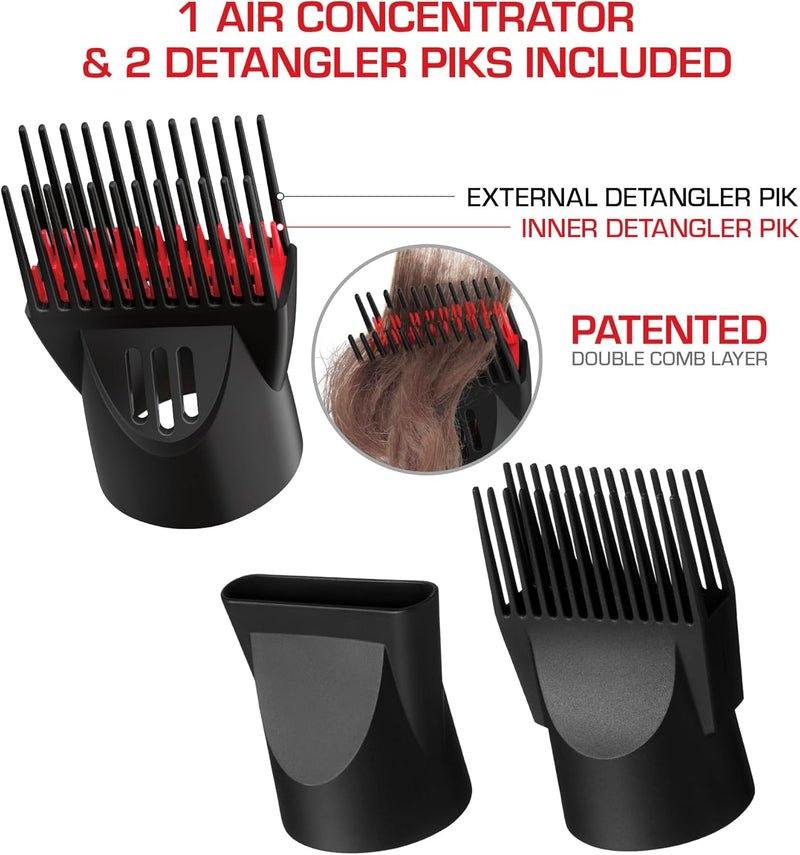 RED by Kiss Handle-Less 2200W Ceramic Tourmaline Hair Dryer, 3 Heat Settings, Pro Blow Dryer with Comb Attachment, Ionic for Frizz-Free Shine, Detangler & Straightening for 4C Infinity Warehouse