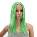 SWACC 14-Inch Short Straight Middle Part Hair Wig Medium Length Synthetic Heat Resistant Wigs for Women with Wig Cap (Light Green) SWACC