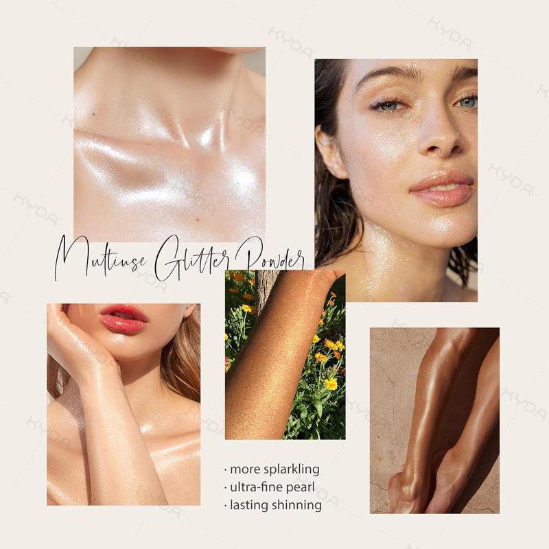 KYDA Highlighter Powder Spray, High Gloss Glitter Spray, Sparkling Powder Makeup, for Face and Body Glitter Cosmetic-Champagne Gold Infinity Warehouse