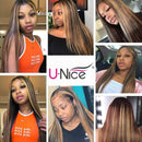 UNice Ombre Highlight Lace Front Human Hair Wig Brown Blonde Mixed Color, Brazilian Remy Straight Hair 13x4 Lace Frontal Wig Pre Plucked with Baby Hair for Women 150% Density (20inch) UNICE Store
