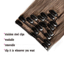 16 Inch Long Clip in Hair Extensions 100% Human Hair 65g Thin 8 Pcs 18 Clips Standard Weft Straight Clip on Human Hairpieces for Women Beauty