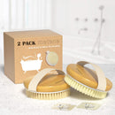 Metene 2 Pack Bamboo Dry Body Brushes, Shower Brush Wet and Dry Brushing, Dry brush for Cellulite and Lymphatic, Body Scrubber with Soft and Stiff Bristles, Suitable for All Kinds of Skin Metene
