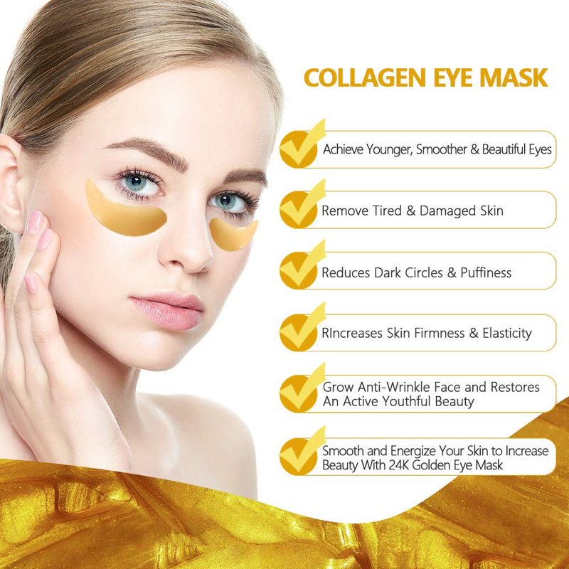 24k Gold Eye Masks-with Collagen Under Eye Patches, Dark Circles Under Eye Gel Treatment Masks, Under Eye Pads For Puffy Eyes,Under Eye Bags ,Anti-Wrinkle, Moisturizing Improves Elasticity 30 PAIRS VANELC