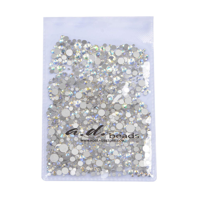 AD Beads 1440 Pieces Mixed Size No Hotfix Glue on Quality Glass Flatback Rhinestones Round Crystal Gems ( 33 Paradise Shine ) AD Beads