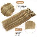 Doores Hair Extensions Clip in Ombre Light Blonde Highlighted Golden Blonde 7pcs 24 Inch Clip in Human Hair Extensions Remy Natural Hair Extensions Straight Thick 120g DOORES Store