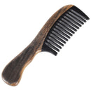 Onedor Handmade 100% Natural Chacate Preto With Buffalo Horn Wide Tooth Hair Combs - Anti-Static Sandalwood Scent Natural Hair Detangler Wooden Comb (Buffalo Horn Wide Tooth with Ripple Shape Handle) Onedor