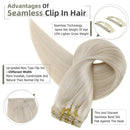 Full Shine Seamless Clip in Hair Extensions 20 Inch 8Pcs Clip in Human Hair Extensions 100 Gram Real Remy Hair Extensions with Clip Color 60 Platinum Blonde Human Hair Clip in Extensions Full Shine Store