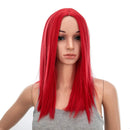 SWACC 14-Inch Short Straight Middle Part Hair Wig Medium Length Synthetic Heat Resistant Wigs for Women with Wig Cap (Red) SWACC