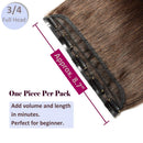 100% Human Hair Clip in Extensions 8 Inch 40g One-piece 5 Clips Long Straight Clip on Hairpiece Half Head for Women Wide Standard Weft Soft Silky