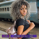 Curly Wigs for White Women - Kinky Curly Afro Wig with Bangs Ombre Gray Color Synthetic Mixed Wigs with 1 Wig Comb and 4pcs Wig Caps YEAME