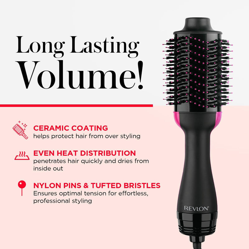 REVLON One-Step Volumizer Hair Dryer and Styler, Improved Motor for Less Frizz, More Shine, and Reduced Heat Damage for Salon Style Round Brush for Blowout, Black (Amazon Exclusive) Infinity Warehouse