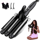 Hair Waver 3 Barrel Curling Iron Wand 1 Inch Crimper Hair Iron Tourmaline Ceramics Triple Barrels Hair Crimper Heat Up Quickly Mermaid Beach Waves Curling Iron Black EYOBE