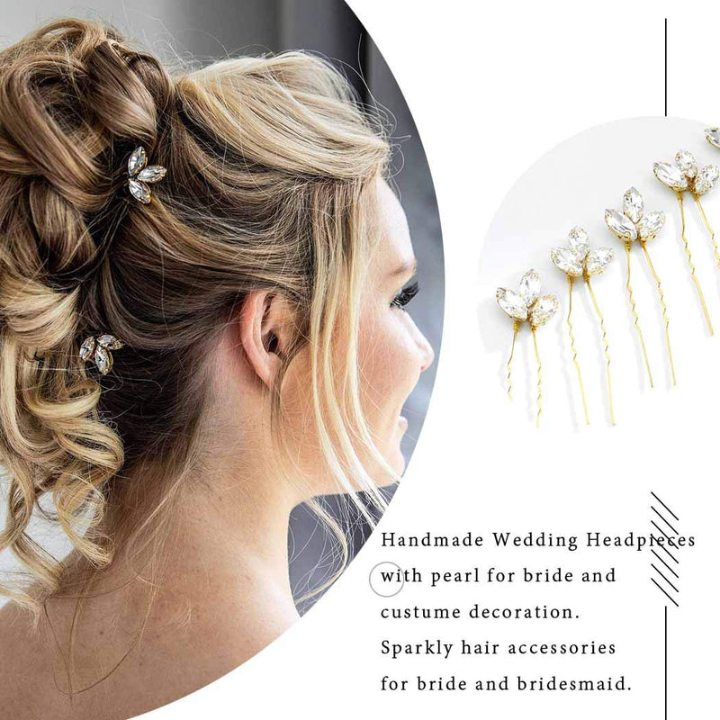 Asooll Bride Wedding Hair Pin Flower Bridal Head Clip Rhinestone Crystal Headpiece for Women and Girls(5pcs)(Gold) Asooll
