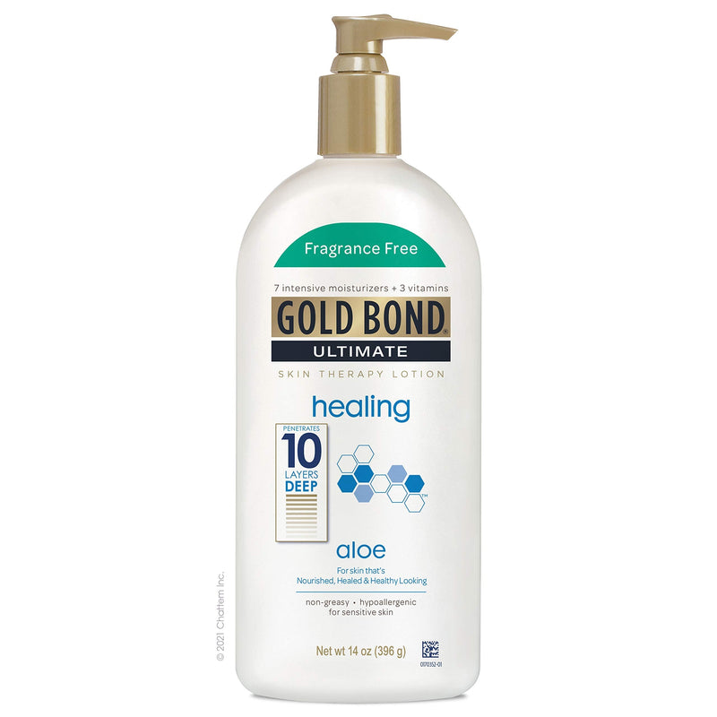 Gold Bond Healing Skin Therapy Lotion with aloe, 14 oz., Fragrance Free, Non-Greasy & Hypoallergenic Gold Bond