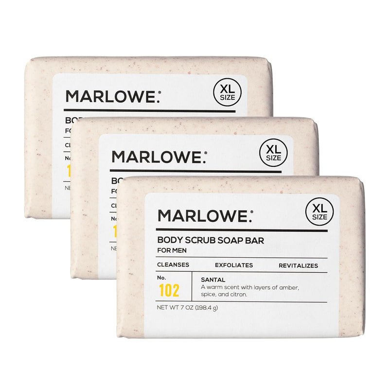 MARLOWE. No. 102 Body Scrub Soap 7 oz, Santal, Exfoliating Soap Bar with Shea Butter, Olive Oil & Green Tea Extracts, Cleanses, Smooths & Revitalizes Skin, Warm Amber, Spice & Citron Scent Infinity Warehouse