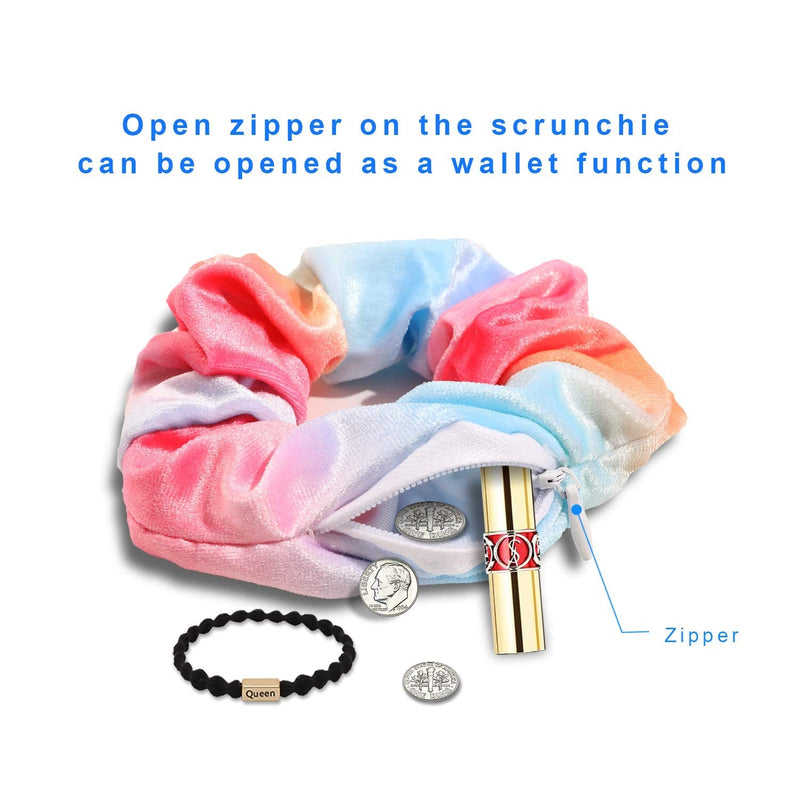 Velvet Hair Pocket Scrunchies Wth Hidden Zipper For Girls Women Cute Elastic hair Accessories ,Great Scrunchy 3 Pcs qiyue