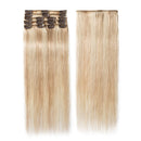 Clip in Remy Hair Extensions Human Hair for Women 20 inch Seamless Clip on Real Hair Highlighted Blonde Skin Weft Clip ins Thin 8pcs Standard Weft Long Straight Hairpieces for Full Head