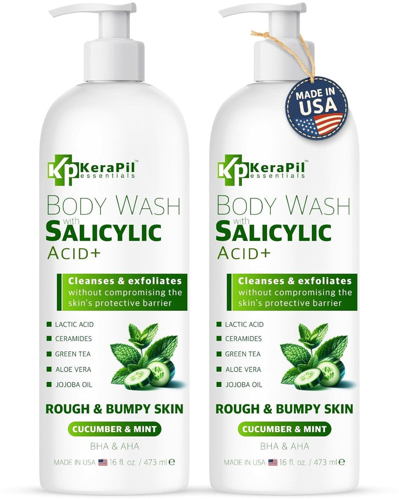 Salicylic Acid Body Wash - Skin Non-drying, Gentle Exfoliates Rough and Bumpy Skin, Body Acne Wash, BHA & AHA - Unscented Exfoliating Body Wash, Made in USA - (16 fl oz x 2) Infinity Warehouse