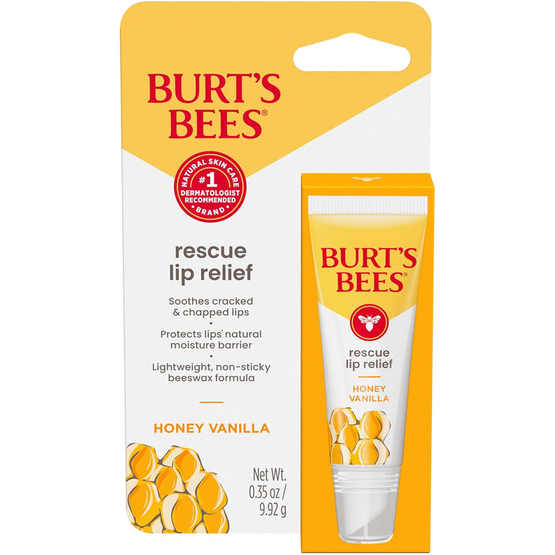 Burt's Bees Rescue Lip Relief, Honey Vanilla, Hydrating Lip Balm for Dry Cracked Lips, with Responsbily Sourced Beeswax and Shea Butter, 100% Natural Origin, 1 Squeezy Tube, 0.35oz Infinity Warehouse
