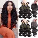 QTHAIR 12A Brazilian Body Wave 3 Bundles with Closure(20" 22" 24"+18") 100% Unprocessed Brazilian Virgin Body Wave Human Hair Weave with 4x4 Swiss Lace Closure(130% Density) QTHAIR Store
