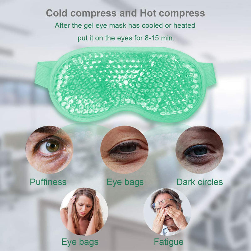 Permotary 2PCS Gel Eye Mask Reusable Hot Cold Compress Pack Eye Therapy ,Therapeutic Gel Eye Spa Pad for Puffiness /Dark Circles/Eye Bags /Dry Eyes/Headaches/Migraines/Stress Relief-Blue &Green Permotary Store