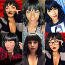 ENTRANCED STYLES Black Wigs with Bangs for Women 14 Inches Synthetic Curly Bob Wig for Girl Natural Looking Wavy Wigs ENTRANCED STYLES Store