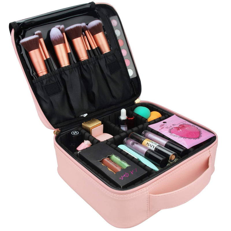 Relavel Travel Makeup Train Case Makeup Cosmetic Case Organizer Portable Artist Storage Bag with Adjustable Dividers for Cosmetics Makeup Brushes Toiletry Jewelry Digital Accessories (Pink) Relavel