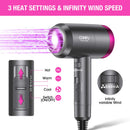 Ionic Hair Dryer, CONFU 1800W Portable Lightweight Blow Dryer, Fast Drying Negative Ion Hairdryer Blowdryer, 3 Heat Settings & Infinity Speed, with Diffuser and Concentrator Nozzle for Home & Travel CONFU