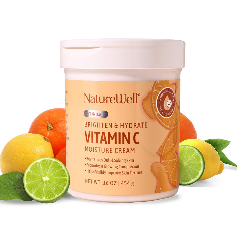 NATURE WELL Clinical Brighten & Hydrate Vitamin C Moisture Cream Skincare for Face, Body & Hands, Revitalizes Dull-Looking Skin, Promotes A Glowing Complexion, Helps Visibly Improve Skin Texture, 16oz Infinity Warehouse