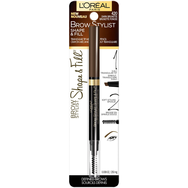 L'Oreal Paris Makeup Brow Stylist Shape and Fill Mechanical Eye Brow Makeup Pencil, Dark Brunette, 0.008 oz. L'Oréal Paris