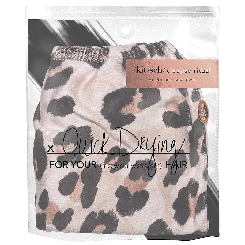 Kitsch Microfiber Hair Towel Wrap for Drying Wet Hair and Microfiber Scrunchies for Frizz Free, Heatless Hair Drying, Cleanse Bundle (Blush, Leopard, White) Kitsch
