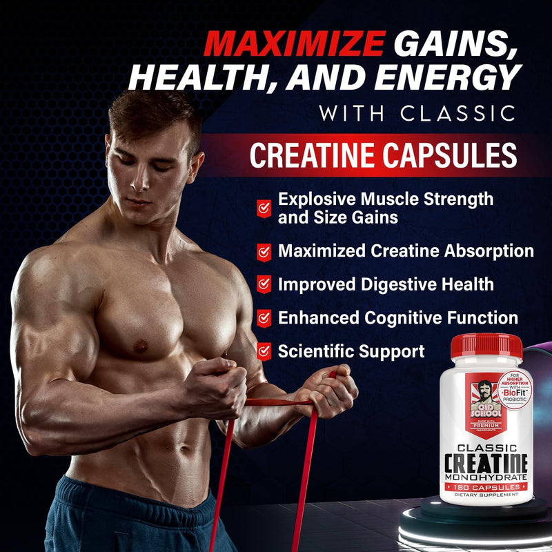 Old School Labs 5000mg Creatine Monohydrate Capsules With BioFit™ (Max Strength) Supports Muscle Growth & Recovery, Performance, Cognitive Health - Creatine Pills for Men & Women, Made in USA 180 Caps Infinity Warehouse