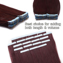 Burgundy Tape in Hair Extensions Human Hair Tape on Remy Hair Highlighted 14inch Long Straight Wine Red Seamless Skin Weft Invisible Double Sided for Women 14inch=80g 40 Pieces