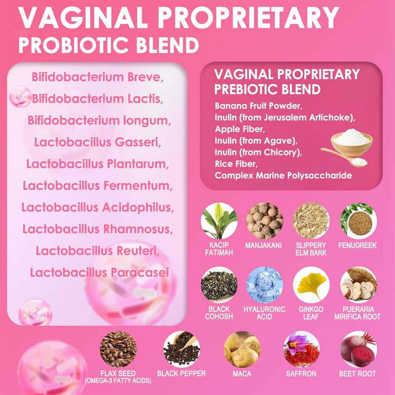 Vaginal Probiotics for Vaginal Moisturizer, pH, Odor, Flora, Hormones, Comfort, Mood & Relaxation, 30-in-1 Vaginal Moisture Plus with Slippery Elm Bark, Hyaluronic Acid, Fenugreek for Women - 120 Caps Infinity Warehouse