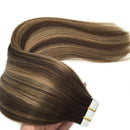 GOO GOO 20pcs 50g Tape in Hair Extensions Human Hair Chocolate Brown to Caramel Blonde Remy Human Hair Extensions Balayage Tape in Real Hair Extensions 22 inch GOO GOO