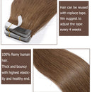 Benehair Human Hair Tape in Remy Hair Extensions Light Brown 12 inch Highlighted Seamless Invisible Skin Weft Tape ins Long Straight Hair 20pcs 50g Double Sided Tapes