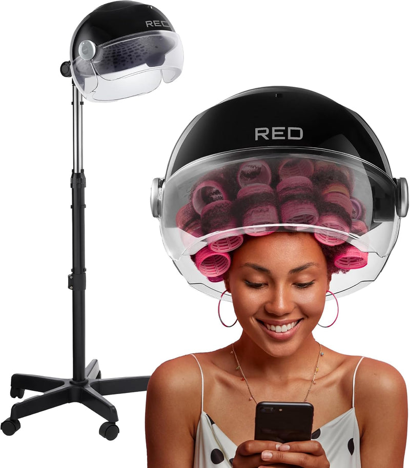 RED by Kiss 3000 Ceramic Stand Hood Dryer with Digital Timer, Adjustable Height, 360° Wheels, 3 Temp Settings, Quick Drying, Comfortable Hood, Ideal for Home & Salon Use Infinity Warehouse