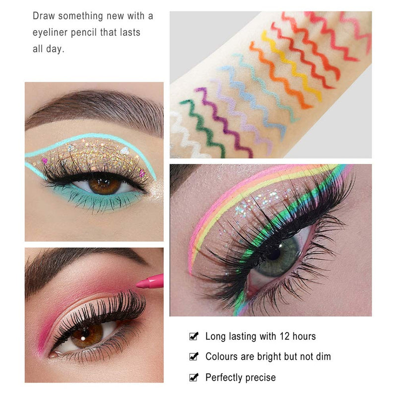 20PCS Colored Eyeliners, Matte Metallic Shimmer Eyeliner Set Long Lasting Waterproof Glitter Eyeliner Makeup Twist-up Liners, Pigmented Smudgeproof Colorful Eye Liner Pencils for Wedding Party Cosplay Aike Home